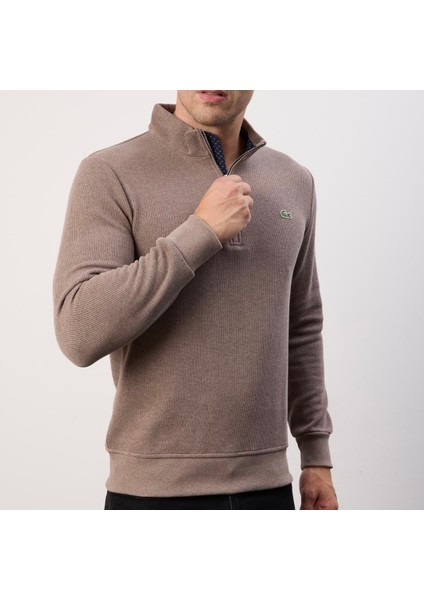 Fermuarlı Yaka Kahve Dar Kesim Erkek Triko modelleri