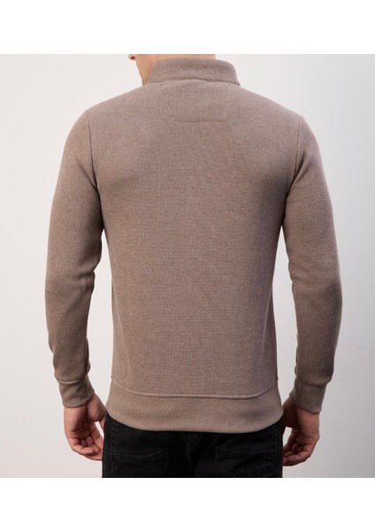 Fermuarlı Yaka Kahve Dar Kesim Erkek Triko indirimleri