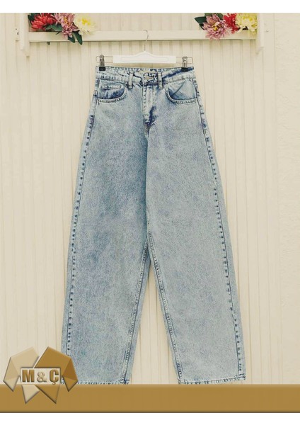 Yüksek Bel Baggy Jean Kadın Pantolon Yıkamalı Denim Kumaşıyla Vintage Modern Tarzı
