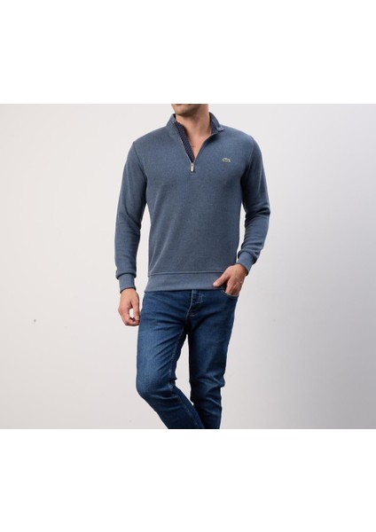 Fermuarlı Yaka Indigo Dar Kesim Erkek Triko modelleri