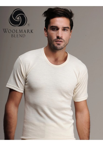 Hasyün 100 Erkek Yün Fanila Kısa Kol - Ten - L