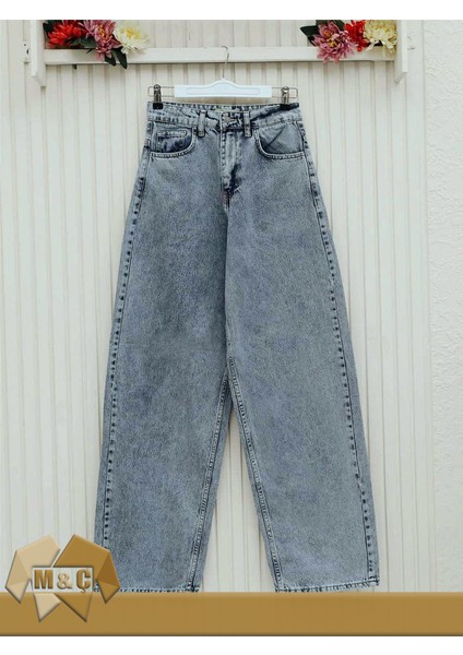 Yüksek Bel Baggy Jean Kadın Pantolon Yıkamalı Denim Kumaşıyla Vintage Modern Tarzı
