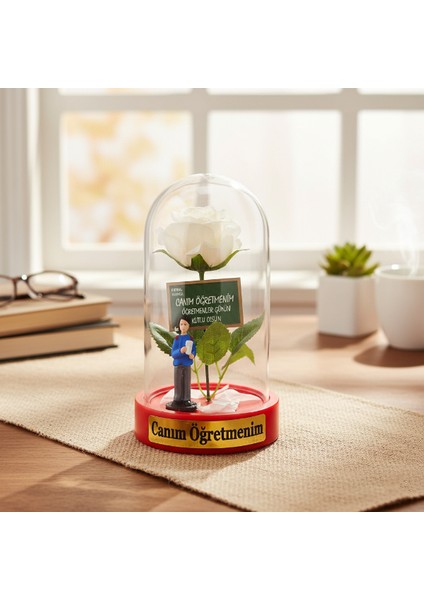 Güllü Biblolu Ters Fanus - Öğretmenler Günü Hediyesi modelleri