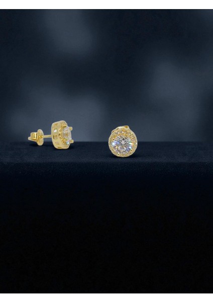 925 Ayar Gümüş Üzeri Altın Kaplama Pırlanta Montür Tektaş Küpe fırsatları