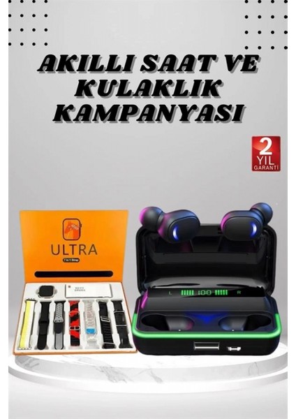 Yeni Nesil Akıllı Saat ve Bluetooth Kulaklık Kampanyası Android ve Ios Uyumlu Uyku ve Sağlık Takibi fiyatları