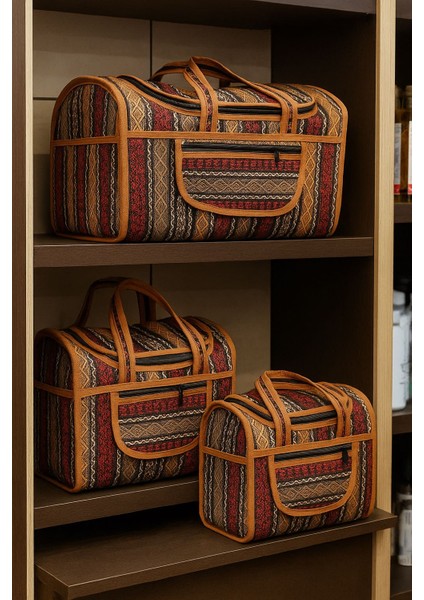 El Dokuması Motifli Seyahat & Spor Çantası Seti (3’lü Set)