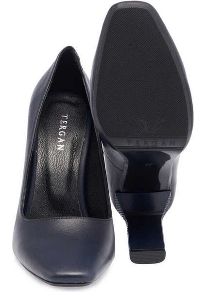 Lacivert Hakiki Deri Kadın Topuklu Ayakkabı - K24I1AY67469-A31