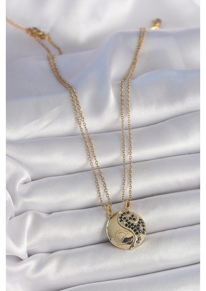 316L Çelik Gold Renk Zincir Zirkon Taşlı Ying Yang Model Gün Batımı Işlemeli Arkadaşlık Kadın Kolye modelleri