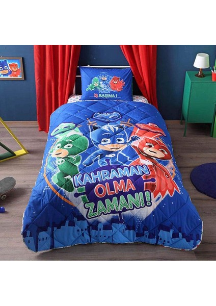 Pj Masks Lisanslı Karakter Baskılı Dış KUMAŞ:%100 Pamuk, Iç Dolgu: Silikon Yorgan Seti, Çok Renkli, Tek Kişilik (Yorgan: 155X215 cm / Çarşaf: 180X260 cm / Yastık Kılıfı: 50X70 Cm)