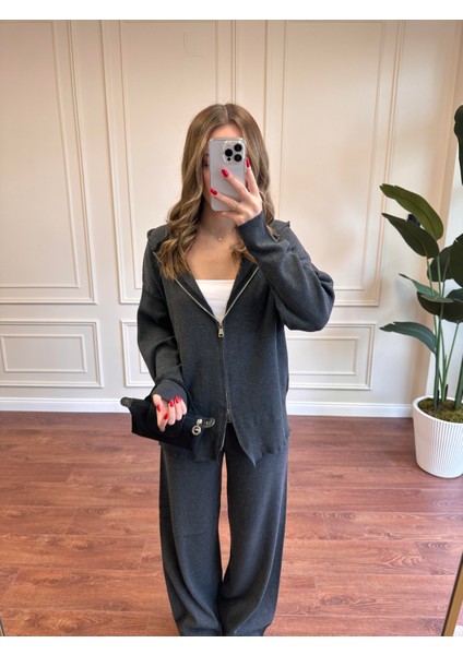 Fermuarlı Triko Takım - Gri modelleri