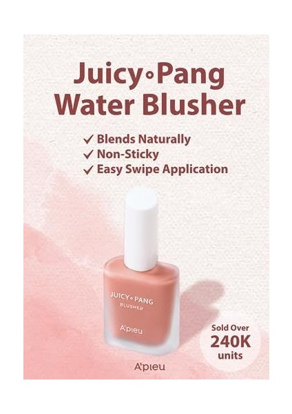 A'pıeu Meyve Kokulu, Nemlendirici, Doğal Görünümlü Sıvı Allık Juicy-Pang Water Blusher BE01