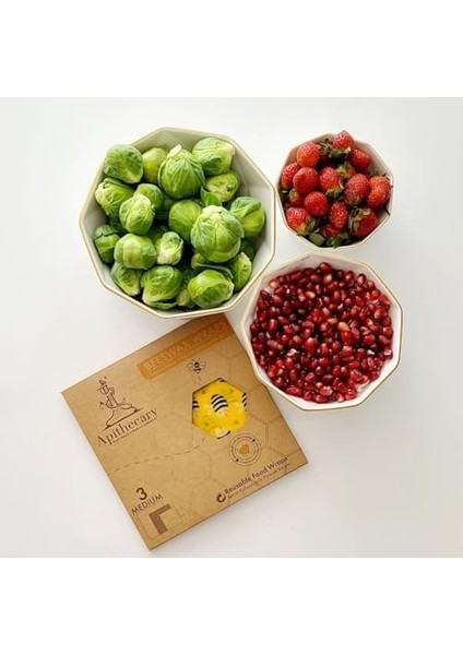 Apithecary Balmumu Gıda Sargısı - Arı Desenli - Balmumlu (Büyük Orta Küçük Boy) 3'lü Set Çok Amaçlı Gıda Saklama Bezi (S-M-L) fiyatları