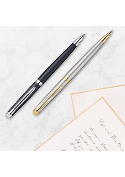 Yarımküre Tükenmez | Krom Süslemeli Paslanmaz Çelik | Orta Ipucu | Mavi Mürekkep | Hediye Kutusu modelleri