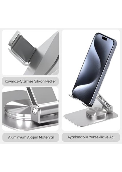 Çok Yönlü 360° Dönebilen Metal Gövdeli Telefon Standı Ayarlanabilir ve Katlanabilir Masa Üstü Ev ve Ofis Kullanımı Için Tüm Telefonlarla Uyumlu Tutucu (Siyah) fiyatları