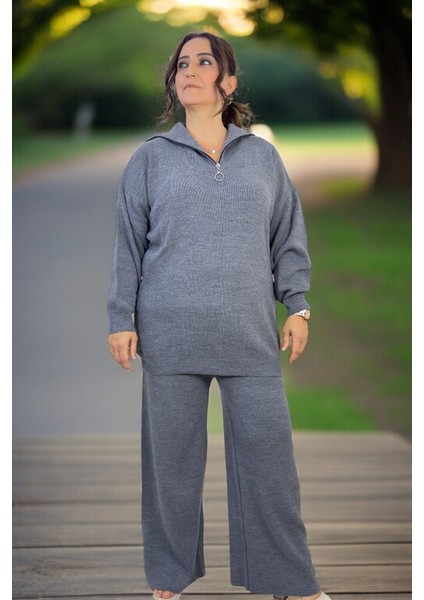 Önden Yarım Fermuarlı % 100 Akrilik Kumaş Büyük Beden Alt Üst Takım fırsatları