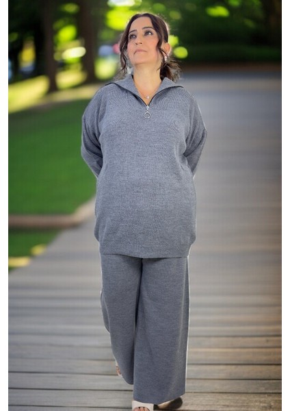 Önden Yarım Fermuarlı % 100 Akrilik Kumaş Büyük Beden Alt Üst Takım indirimleri