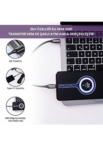 US-SJ581 Pd3.1 Type-C To Type-C Çinko Alaşım 240W Hızlı Şarj ve Data Kablosu 2m fiyatları