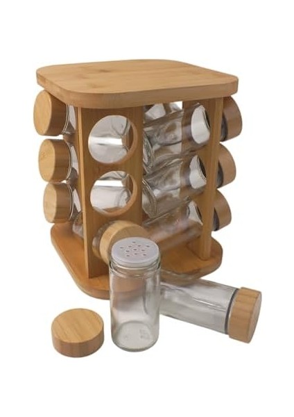 Bambu Döner Seti 13 Parça, Mutfak Tezğahına Uygun Bambu Yer Kaplamayan Cam Şişe Dönerli Bambu (Kare) fiyatları