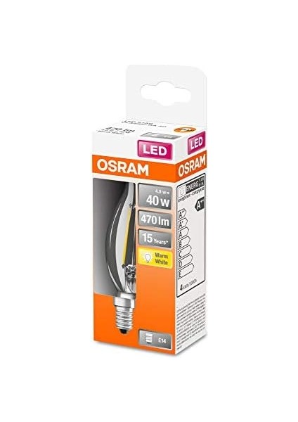 Filament LED Lampe Mit E14 Sockel, Warmweiss (2700K), Kerze, 4W, Ersatz Für 40W-GLÜHBIRNE, Klar, LED Retrofit Ba modelleri