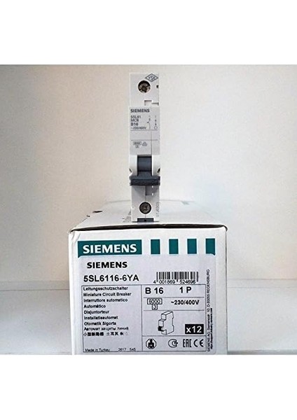 B Tip 16 Amper 6ka Otomatik Sigorta 5SL6116 6ya Yeni Seri B1X16A B16