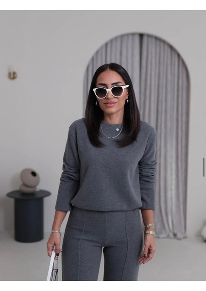Kadın Selanik Örgü %100 Pamuk Alt Üst Takım Gri