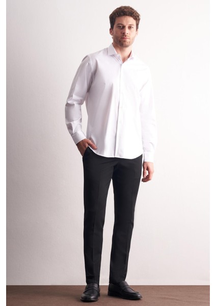 Beyaz Yarım Italyan Yaka Uzun Kol Premium Slim Fit %100 Pamuk Gömlek 1004255197 fiyatları