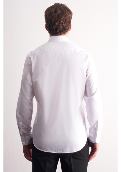 Beyaz Yarım Italyan Yaka Uzun Kol Premium Slim Fit %100 Pamuk Gömlek 1004255197 indirimleri