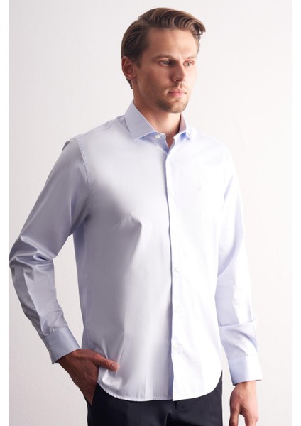 Açık Mavi Yarım Italyan Yaka Saten Uzun Kol Premium Slim Fit %100 Pamuk Gömlek 1004255195 fiyatları