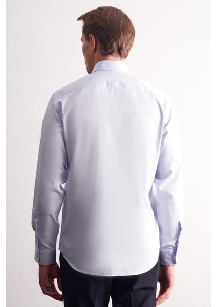 Açık Mavi Yarım Italyan Yaka Saten Uzun Kol Premium Slim Fit %100 Pamuk Gömlek 1004255195 indirimleri