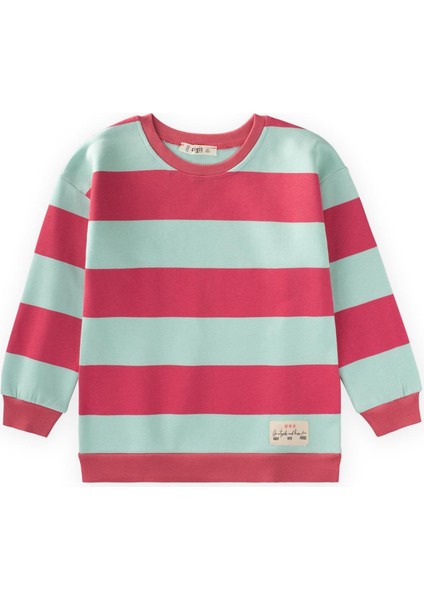 Sweatshirt 4-12 Yaş Mint Mercan Cizgili