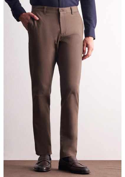 Kahverengi Yan Cep Düz Paça Pamuklu Comfort Fit Chino Casual Pantolon 1003255167