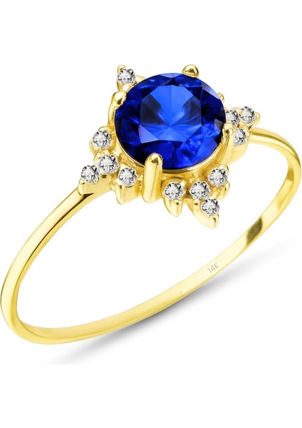 14 Ayar Altın Kutup Yıldızı Safir Yüzük modelleri