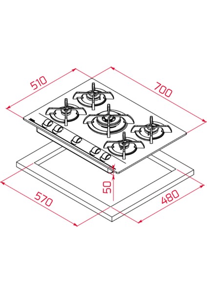 Hf Lux 70 Bk Siyah Özel Düğmeli 70 Cm. 5 Gözlü Gazlı Ankastre Cam Ocak fiyatları