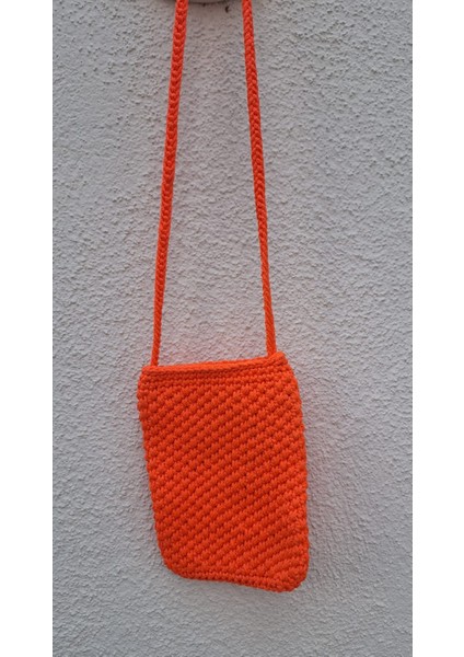 El Yapımıturuncu Örgü Telefon Çantası, Handmade Tasarım Çanta-El Örgüsü Kadın Cep Telefonu Çantası fırsatları