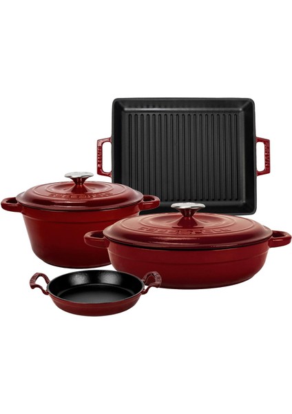 Bordo Döküm 7 Parça Set – Tencere, Sahan ve Izgara ile Şef Dokunuş