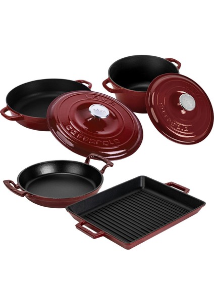 Bordo Döküm 7 Parça Set – Tencere, Sahan ve Izgara ile Şef Dokunuş fiyatları