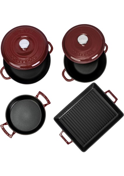 Bordo Döküm 7 Parça Set – Tencere, Sahan ve Izgara ile Şef Dokunuş modelleri