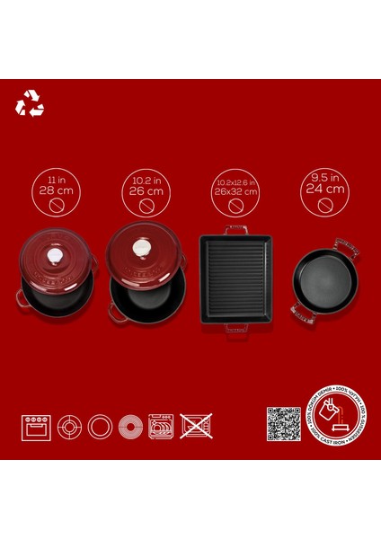 Bordo Döküm 7 Parça Set – Tencere, Sahan ve Izgara ile Şef Dokunuş fırsatları
