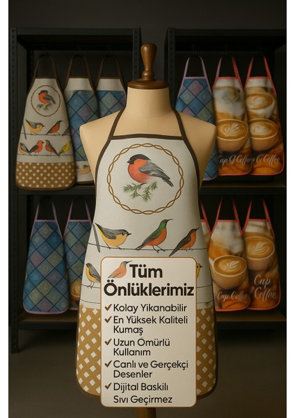 3'lü Avantajlı Mutfak Önlüğü Sıvı Geçirmez Dijital Baskılı Önlük modelleri