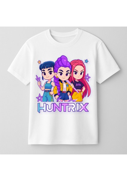 Kpop Demon Hunters Huntrix Kısa Kollu Baskılı Kız Çocuk Tişört (4-13 Yaş)