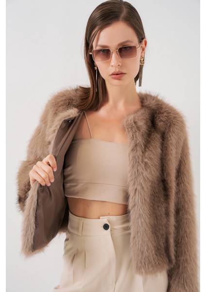 Kadın Peluş Kürk Mont 5225 - Bisküvi fırsatları