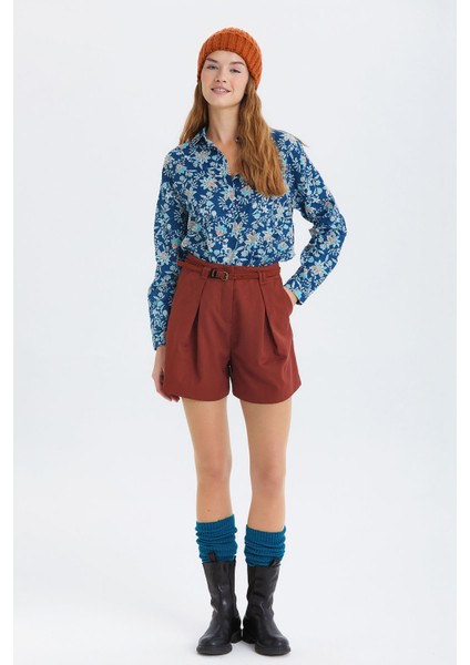 Çiçek Desenli Pamuklu Gömlek Mavi fiyatları