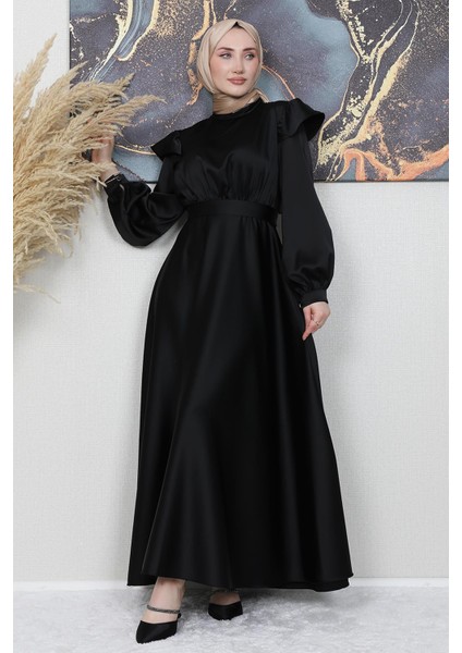 Omuz Detay Elbise Siyah