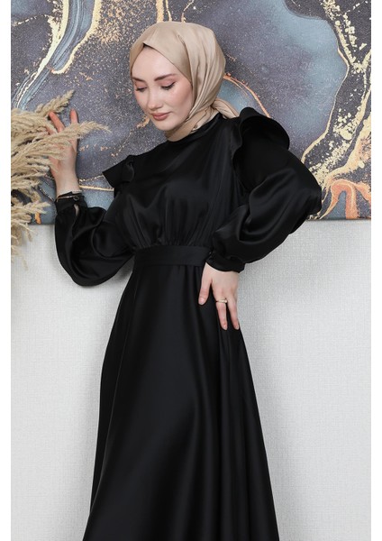 Omuz Detay Elbise Siyah indirimleri