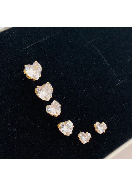 Tektaş Küpe Kalp Model Tektaş Üçlü Set Küpe Kararmaz Çelik fiyatları