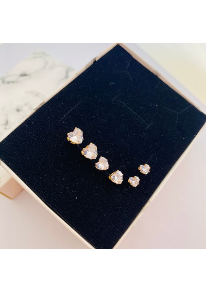 Tektaş Küpe Kalp Model Tektaş Üçlü Set Küpe Kararmaz Çelik