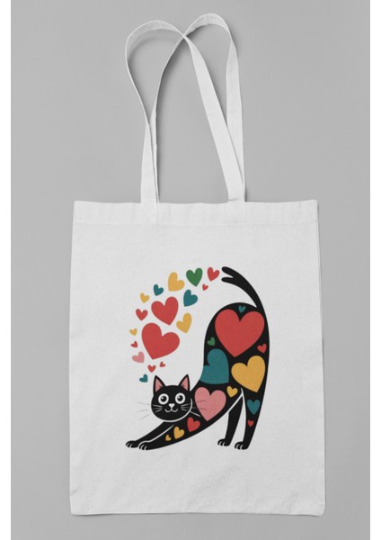 Hayvan Temalı ve Kedi Desenli Keten Askılı Bez Kol Çantası