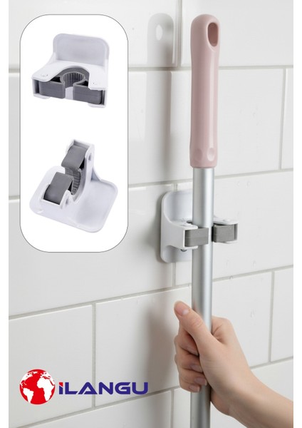 4 Adet Çok Amaçlı Yapışkanlı Paspas, Süpürge, Fırça ve Mob Askısı Sap Tutucu