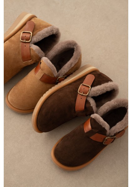 Carnit Hakiki Deri Kemer Aksesuar Detaylı Kadın Bot-Acı Kahve