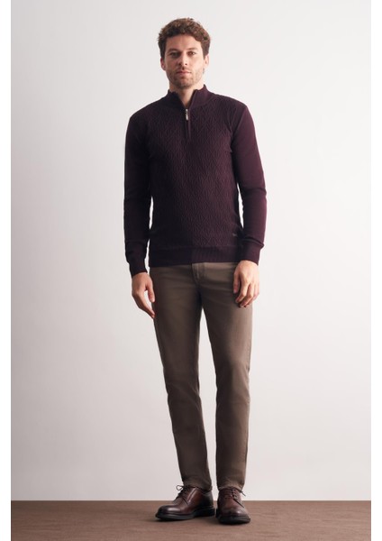 Mürdüm Dik Yaka Uzun Kol Cepsiz Slim Fit Casual Pamuklu Triko Kazak 1012255108 fiyatları